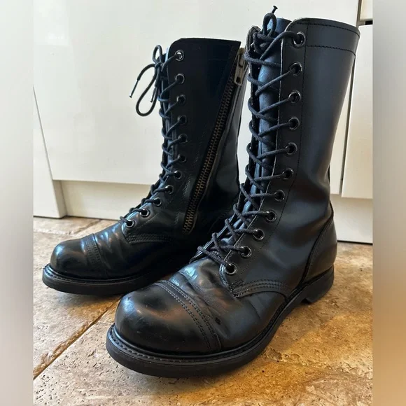 Vintage 1950s Black Leather Zip/Lace Up Combat Boot Vintage 1950 main image 4